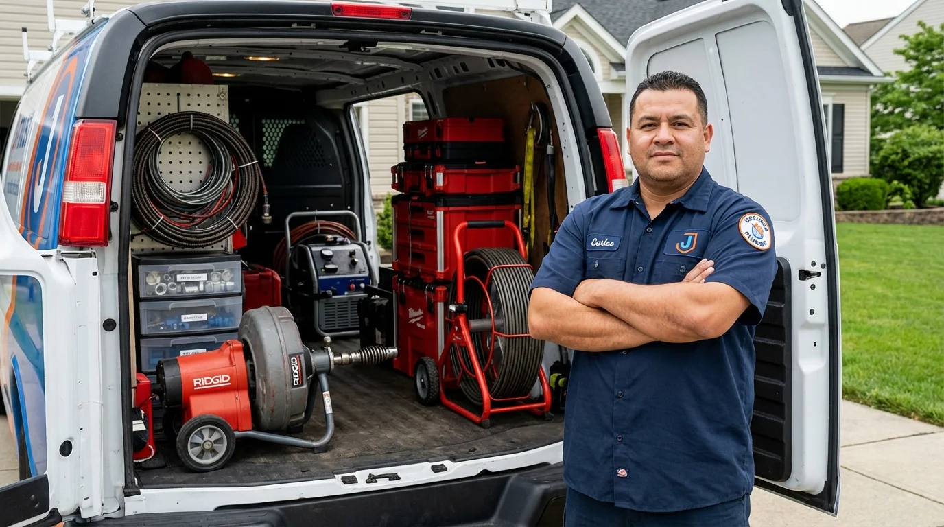 Professional drain cleaning equipment and Johns Plumbing LLC plumber in Keshena