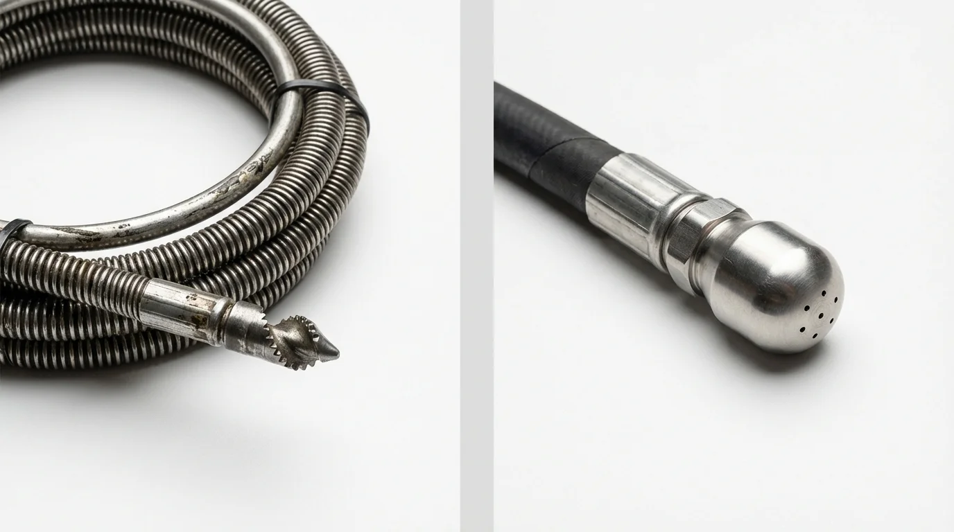 Drain snake cable and hydro jetting nozzle used for drain cleaning in Keshena, WI