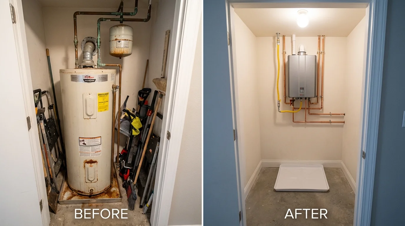 Tank water heater versus wall-mounted tankless unit comparison for Keshena, WI homeowners